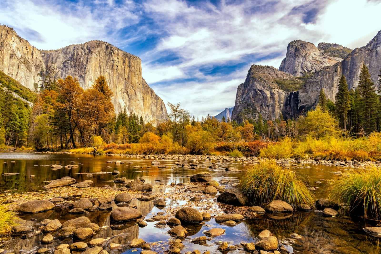 Yosemite Valley in autumn with El Capitan and the Merced River